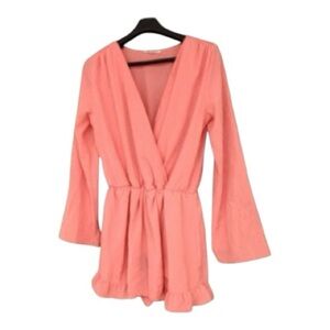 Altard State Long Sleeve Coral Shorts Romper Jumpsuit Lightweight V Neck Small